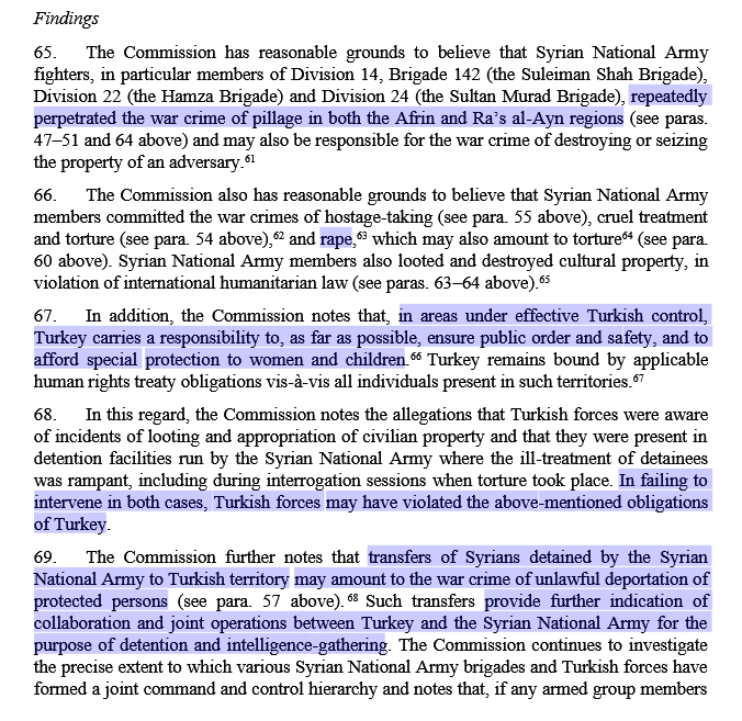 This was in the 2020 UNHRC report about Syria. Systematic looting, rape and torture of Kurdish civilians occurred in Afrin and Serêkaniyê by Turkish-backed militias under the supervision of Turkish forces. Read it here:  https://undocs.org/en/A/HRC/45/31&nbsp;Follow:  https://twitter.com/AfrinWomen?s=20&nbsp;