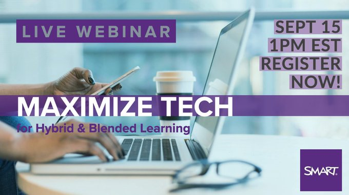 SMARTTechSean's tweet photo. It's not too late to come see the latest thinking in Hybrid and Blended Learning from SMART. Register here: https://t.co/SUHKfGdzQN #webinar #edtech https://t.co/P2BU2CKOSH