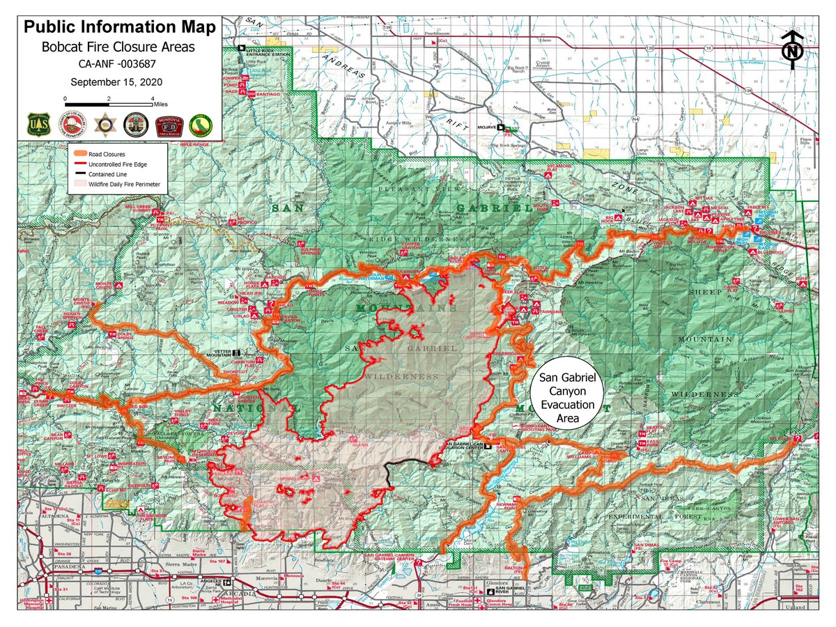 Acreage this morning is 41,231 with 3% containment. Crews worked all night to keep the fire from reaching Mt. Wilson and the communities. Reduced containment is due to fire growth without our being able to increase containment lines. #BobcatFire