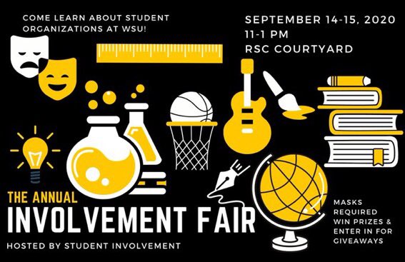 Involvement Fair. 
Today. 
11 a.m. - 1 p.m. 
RSC Couryard. 
Be there or be 🔲.
#getwuinvolved #WichitaState