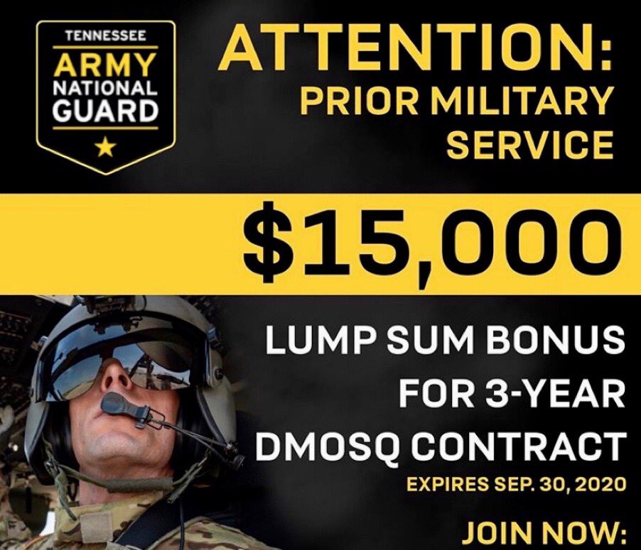 TN_CASTLE's tweet photo. Attention Prior Service! The TN National Guard is offering $15k lump sum for ONLY a 3 yr Contract! Who else is going to give you $15k for Part Time Service? #priorservice #veterans #bonus #nationalguard #dmme https://t.co/9fuggvvx76
