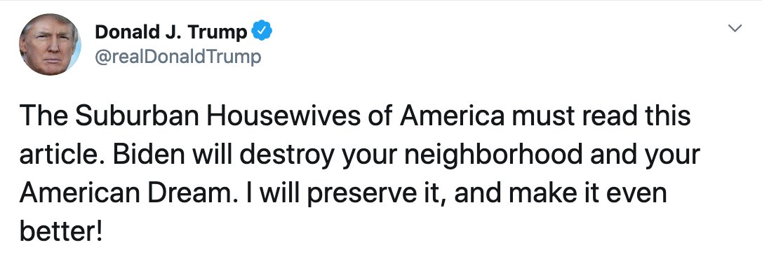 B1b. Biden’s also doing historically well in the suburbs, outpacing Clinton by 15%. This is notable, considering Trump’s recent, less-than-subtle appeals to suburbanites, who were a key swing demographic in 2016. https://www.cnn.com/2020/07/19/politics/joe-biden-donald-trump-suburban-voters-polling/index.html