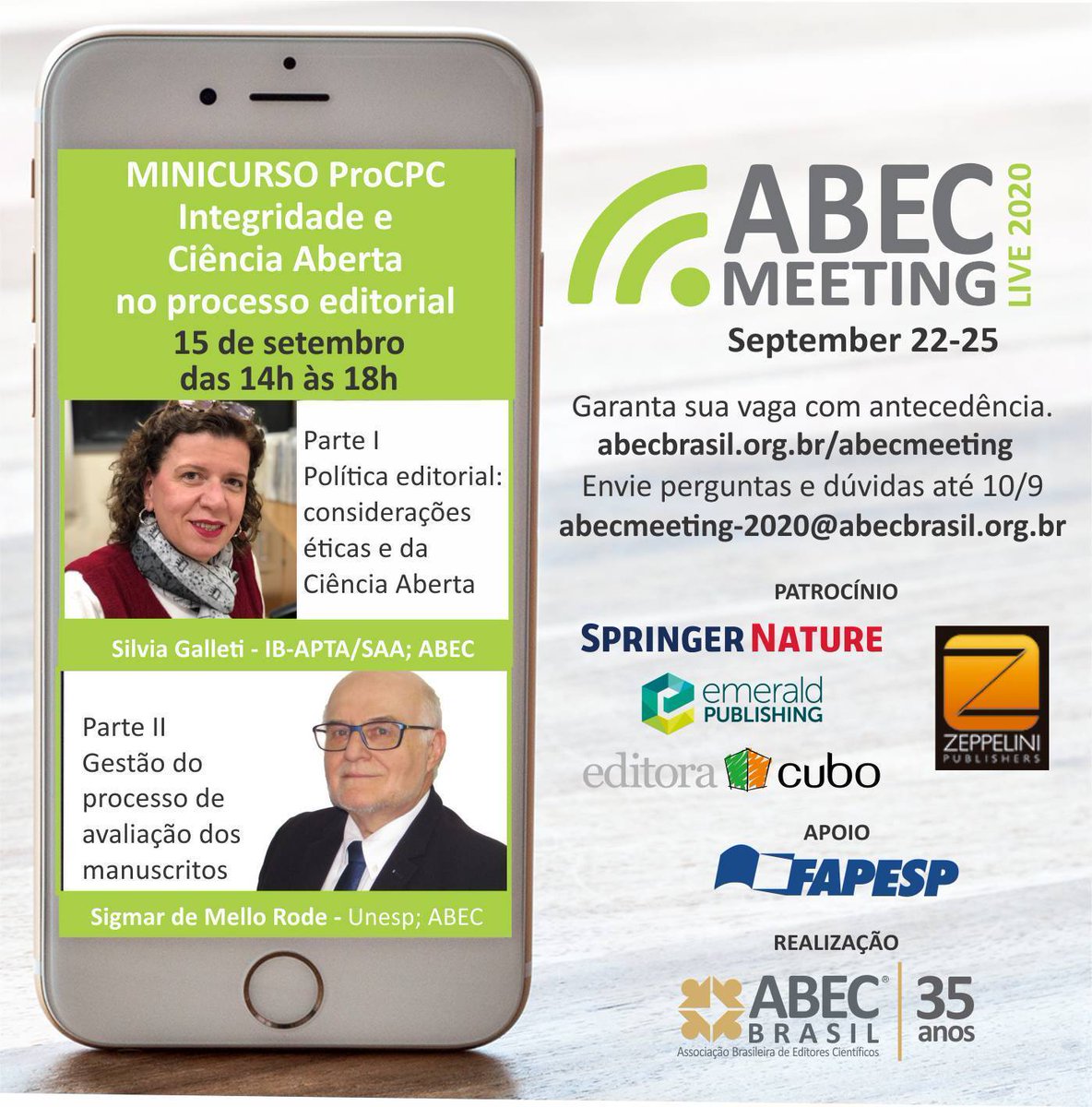 ✅ DAQUI A POUCO ✅
A partir das 14h, teremos o Minicurso ProCPC Integridade e Ciência Aberta no processo editorial, com Sigmar de Mello Rode, presidente da ABEC Brasil, e Silvia Galleti, presidente do Conselho Deliberativo da ABEC👍
#Minicurso #ProCPC #Integridade #CiênciaAberta