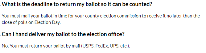 tinylittlegift's tweet photo. TN Voters-I'm seeing a lot of tweets about absentee voting.  Most common being in-person ballot return at your election commission. In TN ballots🚨MUST BE MAILED🚨In-person ballots won't be accepted AND it must reach the commission by election day to be counted.#KnowTheVote https://t.co/R9I20QIvPU