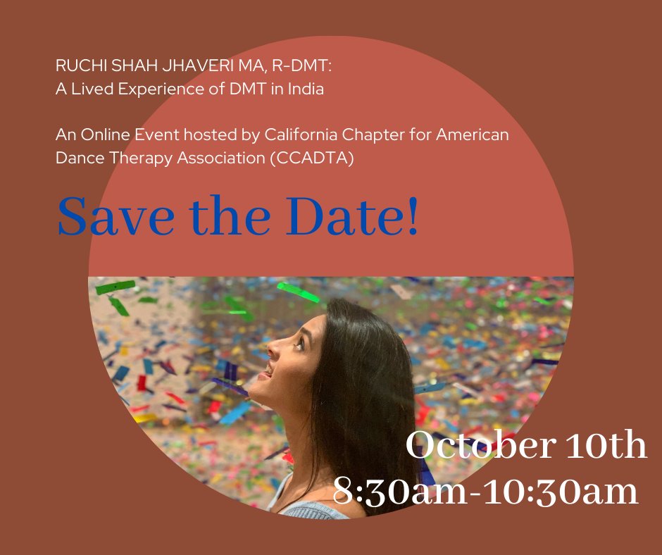 CC_ADTA's tweet photo. Save the date and join @rshahbio sharing her lived experience as a DMT in India! Email with more details coming soon!https://t.co/R8RYJKyB4h https://t.co/oXenxkDyaE