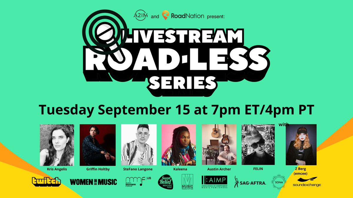 .@a2im and @Road_Nation's #RoadLessSeries returns TONIGHT, featuring @krisangelis, @GriffinHoltby, @Stefano @thisisfelin Kaleena and Austin Archer, with @Zeezerizer as emcee! 

Tune in at: twitch.tv/roadnationoffi…