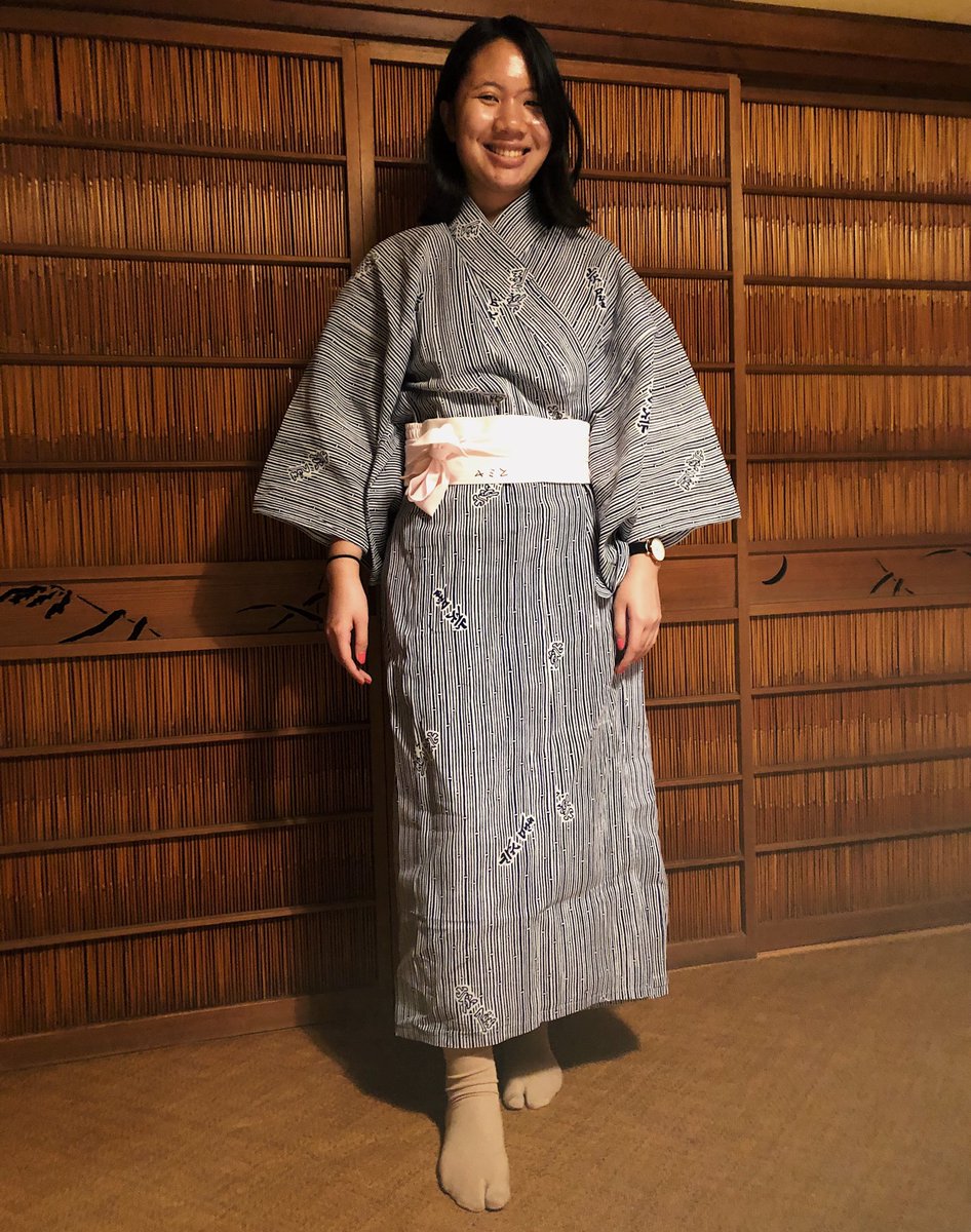 Here's me in a traditional Japanese kimono! Kimono, or “thing to wear”, is a national dress of Japan.🇯🇵It’s quite intricate--I was given instructions telling me exactly how to wear it. The style of a kimono can tell you many things about a person’s status, even their age!🤗