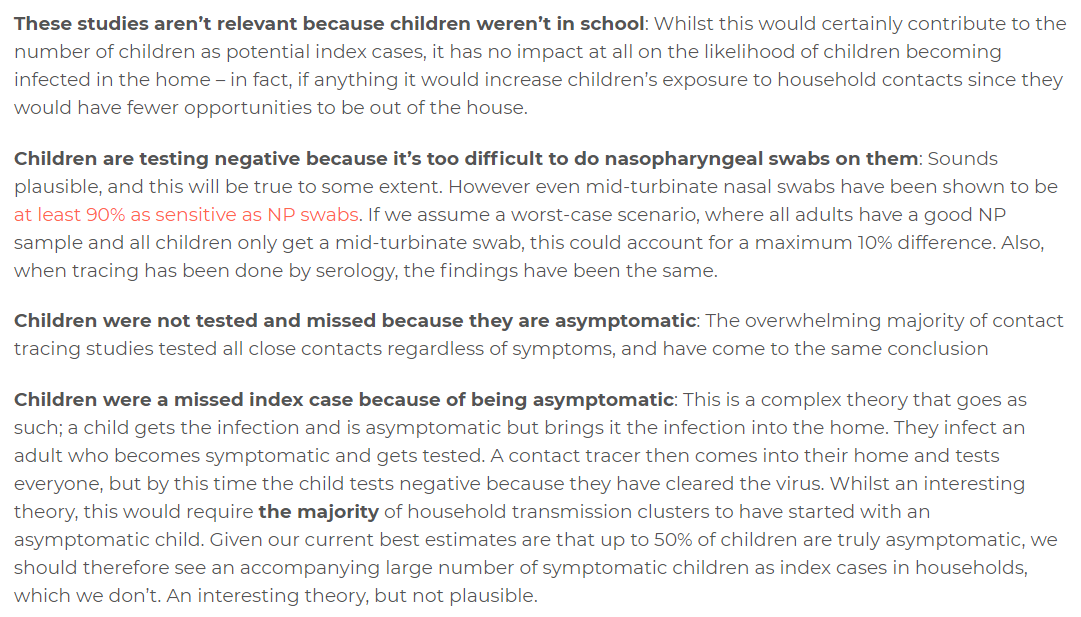 There are some suggestions for biases to explain these findings why this might be the caseSome of these are not correct (e.g. "irrelevant because schools closed" or "cases missed because not symptomatic") and none explain the effect size5/13