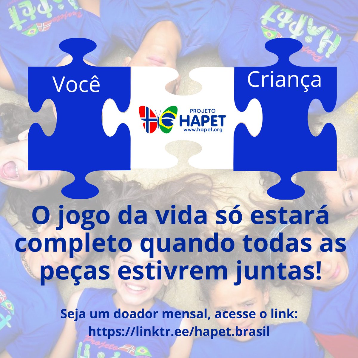 HapetProjeto's tweet photo. Olá, somos peças fundamentais nesse grande quebra cabeça, nenhuma igual a outra, mas todas necessárias para que apareça uma bela imagem. Seja a peça fundamental tornando se um doador mensal. Para saber mais acesse o link: https://t.co/znLiGmUPAH
#generosidade #projetohapet https://t.co/qnAN9F5vE4