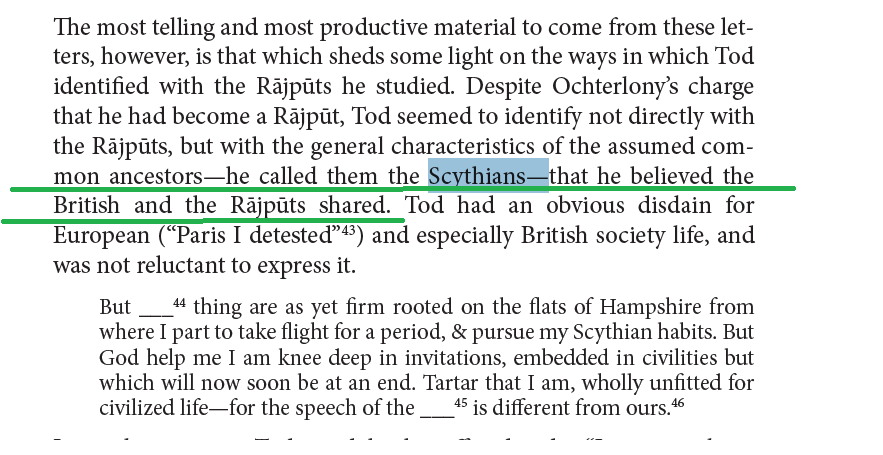 TIinExile's tweet photo. James Tod was a British colonial annalist. 

He tried to convince Rajputs that Rajputs and British shared a common origin. 

He proclaimed that both Rajputs and British were descended from Scythians

For Tod, Rajputs were ancient British. He even tried to convert house of Mewar https://t.co/dYGwVxvv91