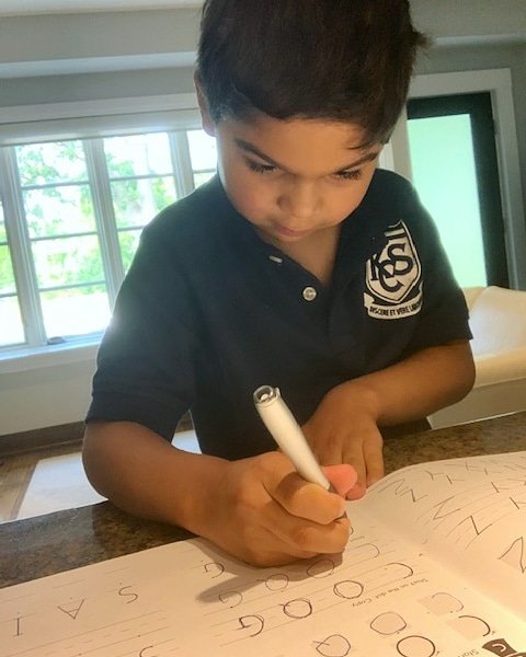 KCSMatters's tweet photo. Jai (Grade 1) is focused on his letters during his #KCSAtHome learning day. #EmbraceLearning #ThinkFlexibly #ThinkAboutYourThinking https://t.co/cxSLMO5Vw0