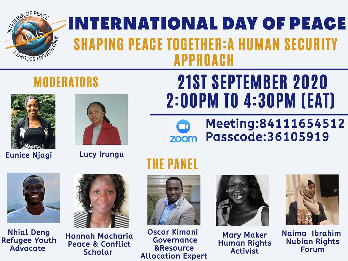 nhialgdeng's tweet photo. On #PeaceDay, join me and the amazing @MaryMaker10 + prominent peace activists on @IPHS_Kenya Peace Roundtable on Shaping Peace Together: A Human Security Approach. 

Register here: https://t.co/0qyvYbV9gk https://t.co/RTyK7t2ipu

@UNHCR_Kenya @UNHCRUSA

#InternationalDayOfPeace https://t.co/5yHA0R5jNt