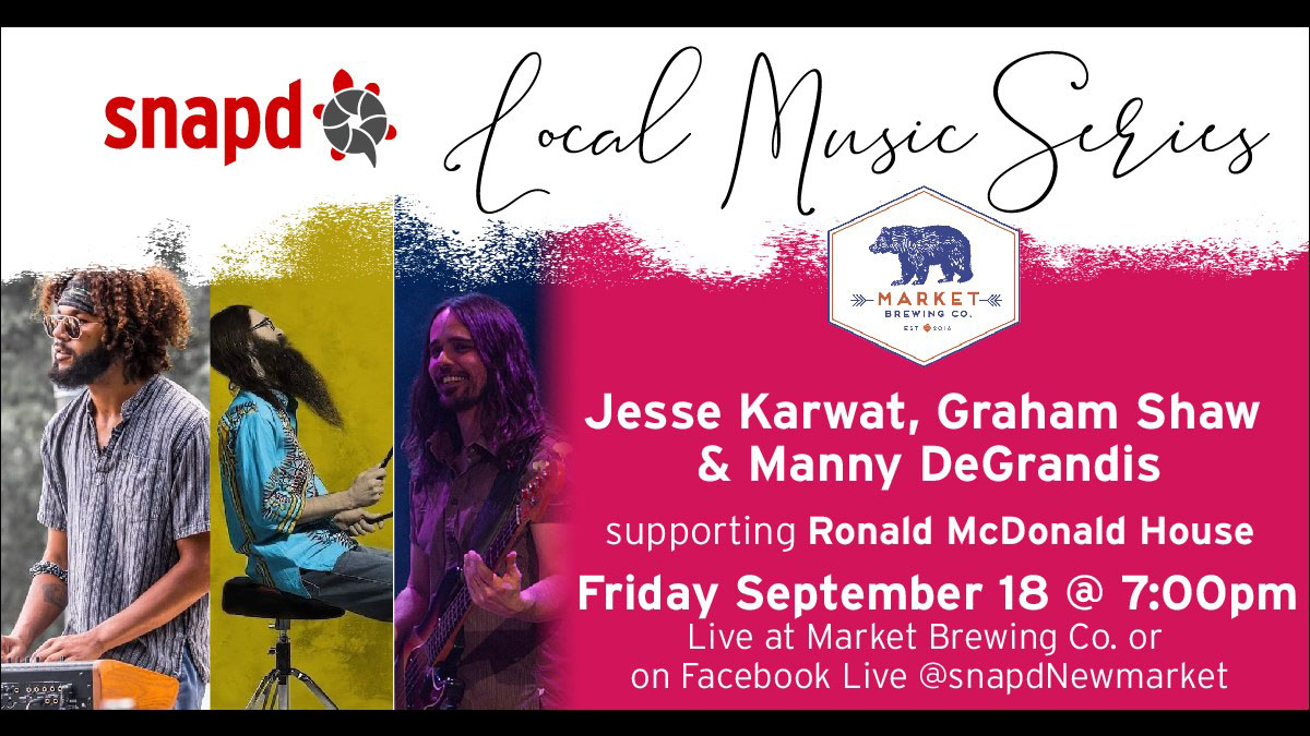 Tonight at 7pm <a href="/getsnapd/">snapd</a> Music Series presents Jesse Karwat, Graham Shaw and Manny DeGrandis. Watch live facebook.com/snapdNewmarket/ or in-person (social distancing) <a href="/MarketBrewing/">Market Brewing Co.</a>. Donations to Ronald McDonald House #live #music #aurora #bradford #georgina #newmarket #yorkregion