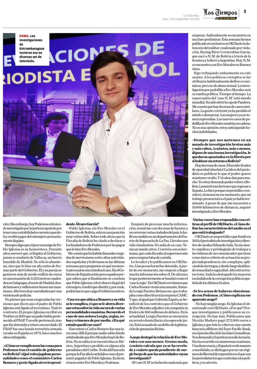 entrammbasaguas's tweet photo. ¿Por qué Pablo Iglesias y @PODEMOS no condenan el caso de pedofilia que acorrala a Evo Morales? Hay un silencio cómplice.

Hoy me entrevista el periódico @LosTiemposBol para hablar de la repercusión de mis investigaciones periodísticas a @evoespueblo. https://t.co/FTFWaBiwCr https://t.co/oortvdhRnO
