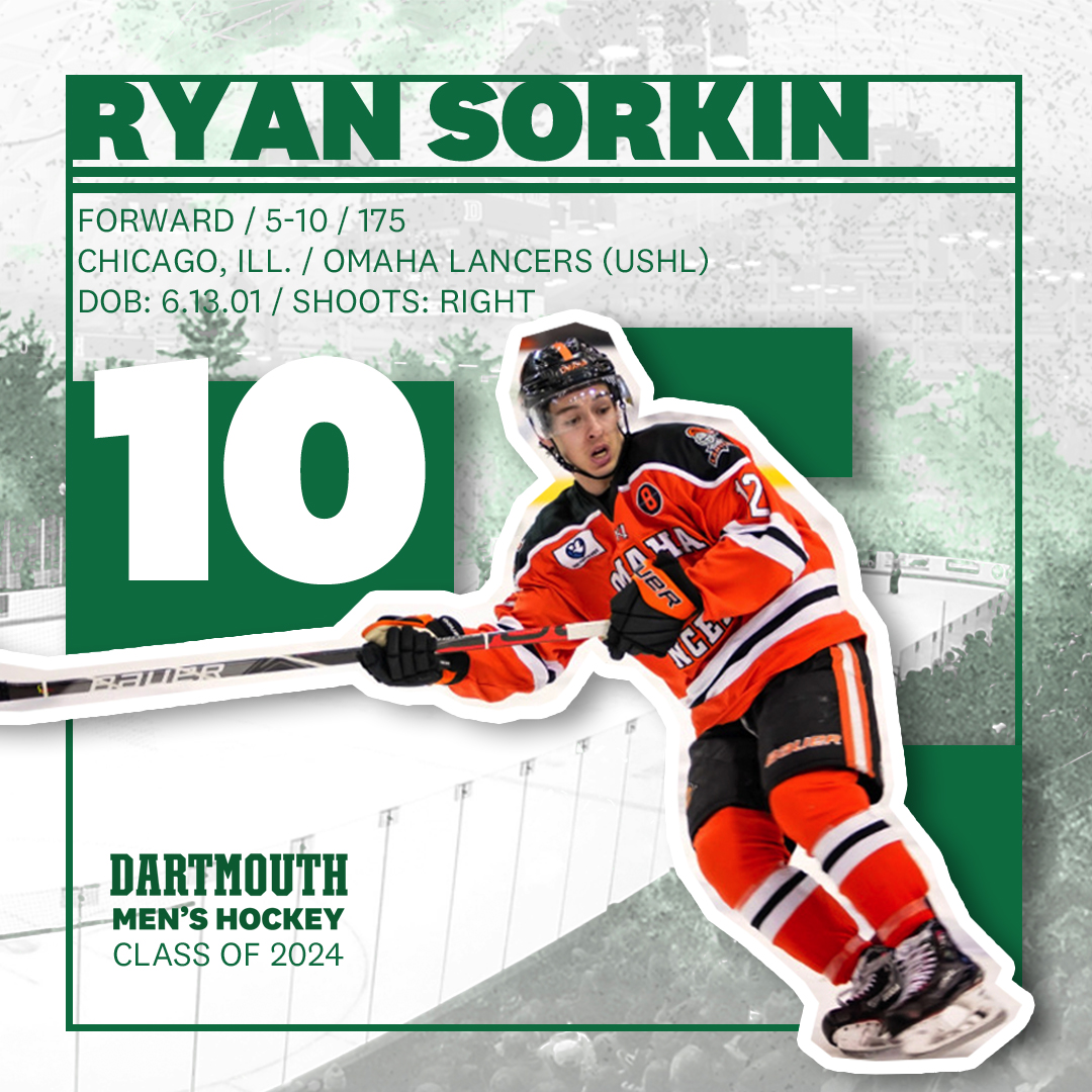 Dartmouth_MIH's tweet photo. Ryan Sorkin likes his pizza Chicago style (whatever that is) and his baseball team playing in Wrigley Field. But on the ice, he likes helping his team put goals up on the scoreboard. He played in the USHL and NCDC last season, and in 2 seasons in NJ, posted 57 points (20-37-57). https://t.co/0VawV9bxim