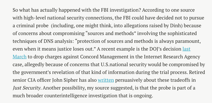 Amy Knight tantalizingly reports in her Just Security piece that a source told her that the FBI could still be investigating.