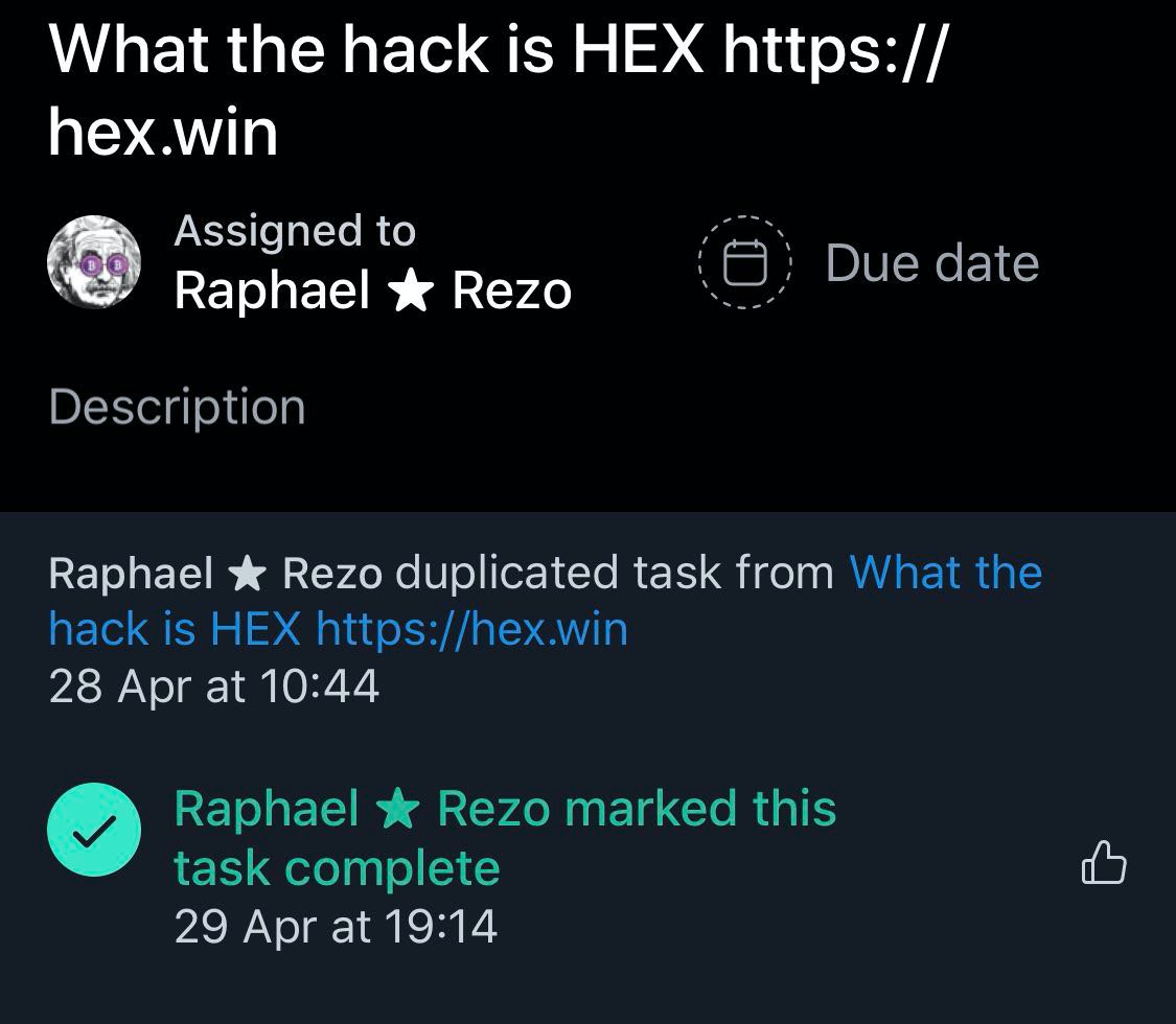 4/17 Arbitrageurs were excited, but let's be honest - volumes were miserable back then. so it was still a small time game.Comes March-April, and we see  $HEX pools exploding. People got excited a bit… I called this “What the hack is HEX” in my tasks :) ￼