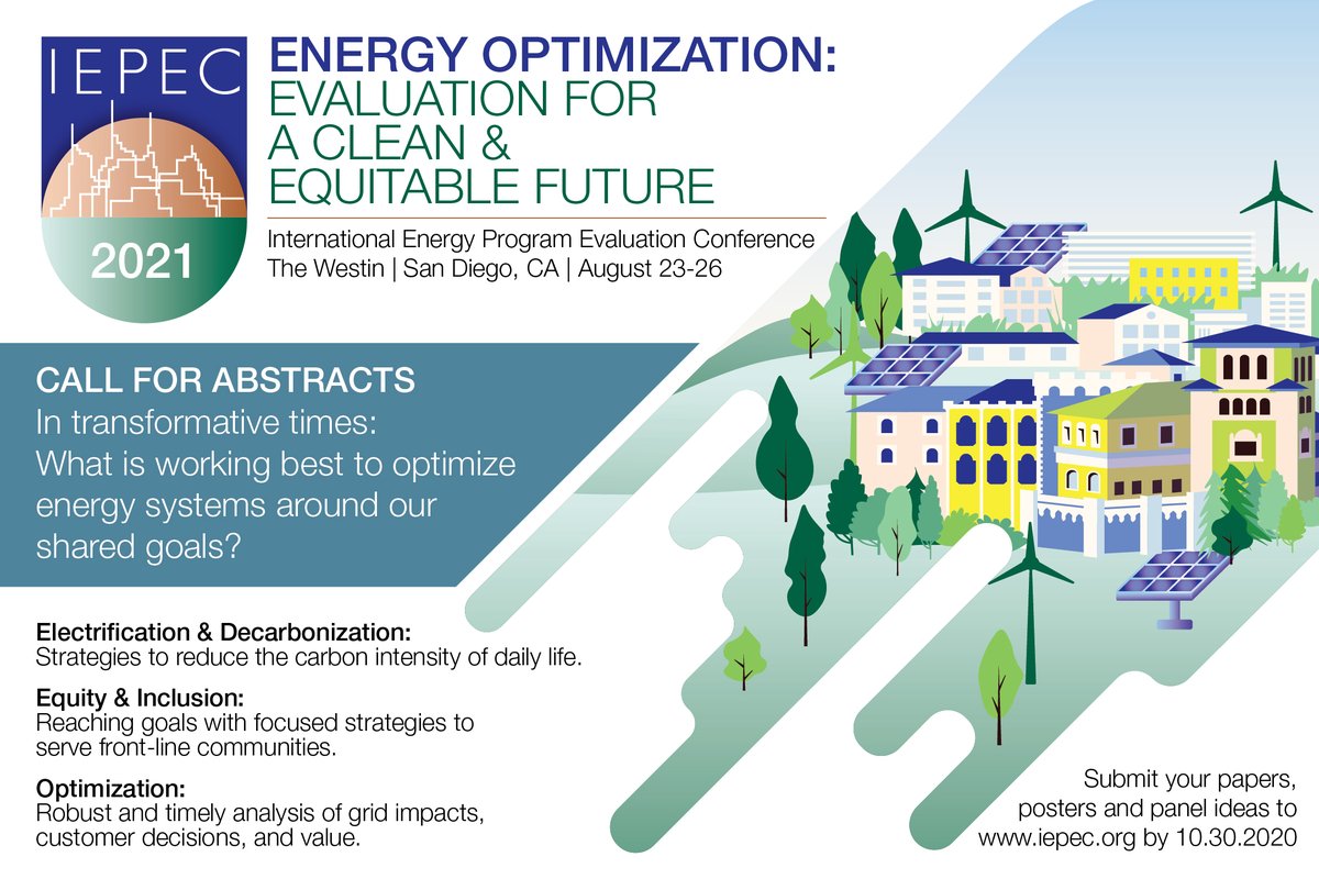 iepecinfo's tweet photo. The 2021 IEPEC Planning Committee is seeking abstracts on a wide range of energy evaluation topics, in the form of papers, panels, posters, and workshops. The deadline to submit abstracts is Friday, October 30th. 

For more information - https://t.co/7tp7FEK6So https://t.co/yNSGsyRGz6