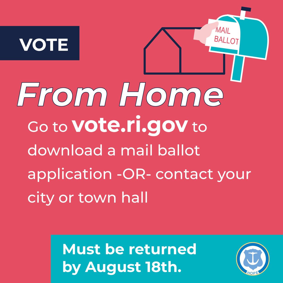 RISecState's tweet photo. There are 3 ways to #BeAVoter in RI! #VoteEarlyRI at your city/town hall today, vote at your polling place on Election Day (Tuesday, September 8), or drop off your mail ballot in a secure drop box by 8 p.m. on Election Day. https://t.co/3tsjLYSZ96
