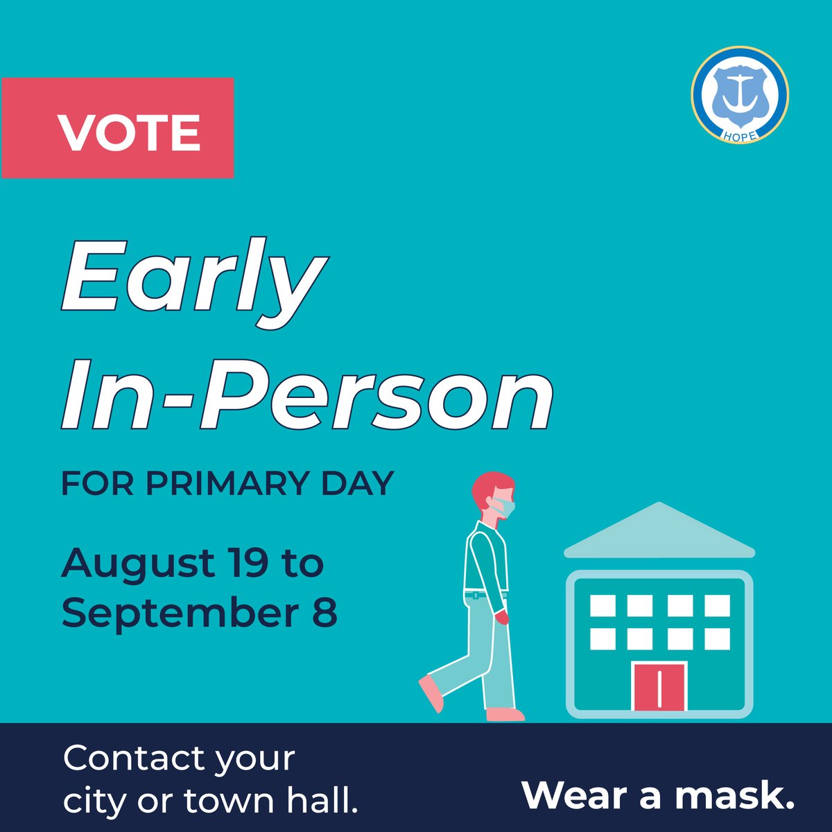 RISecState's tweet photo. There are 3 ways to #BeAVoter in RI! #VoteEarlyRI at your city/town hall today, vote at your polling place on Election Day (Tuesday, September 8), or drop off your mail ballot in a secure drop box by 8 p.m. on Election Day. https://t.co/3tsjLYSZ96