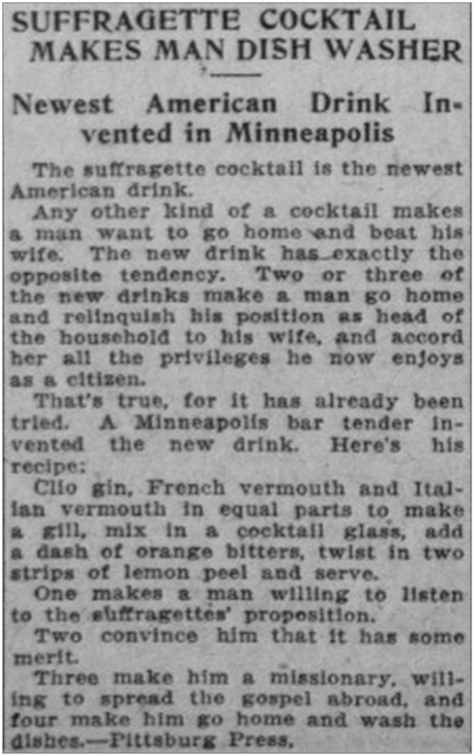 aklange1's tweet photo. Finished my 5th Zoom meeting today &amp; am glad tonight's panel is a happy hour! This 1909 cocktail option makes a man "relinquish his position as head of household" 

Join: https://t.co/lr6EHkHTiM
#SuffrageBlockParty #suffrage #suffrage100 #womenshistory #19that100 #twitterstorians https://t.co/WFDA9EjRFX