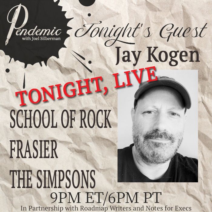 PendemicTV's tweet photo. TONIGHT! Tune in to hear from Jay Kogen, as he talks about a career that includes some BIG comedy titles, like THE SIMPSONS and FRASIER, as well as more recently, SCHOOL OF ROCK. https://t.co/JckpY18fhA