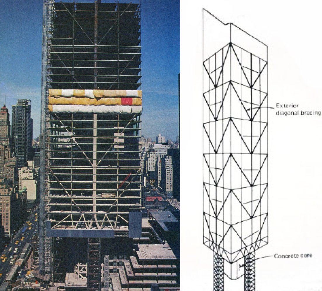 Aquí un par de imágenes bastante desconocidas del edificio en construcción, donde se ve la elegantísima estructura perimetral.