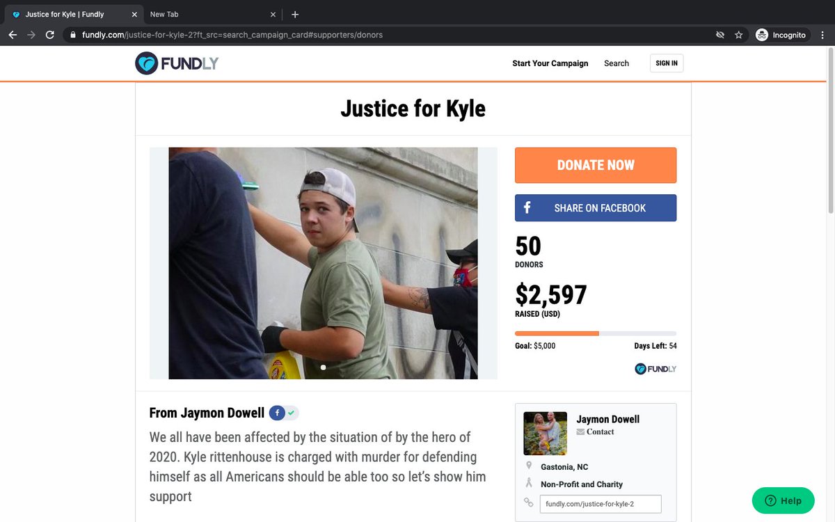 Here's the donor and supporter info from Jaymon's sketchy-looking  #KyleRittenhouse fundraiser, which is somehow still up on  @fundly: https://twitter.com/discord__panic/status/1301307426688446464Archive:  https://archive.is/E5HDd Screenshots:  https://postimg.cc/gallery/Hb0p4Bv 