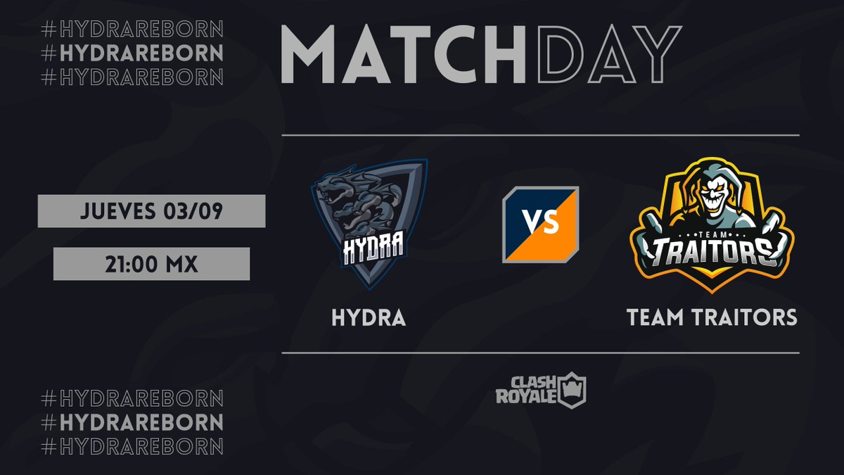 #CR | ¡MATCHDAY!

En punto de las 21:00 🇲🇽 nos jugamos nuestro avance a las semifinales de la <a href="/StarsCup_GG/">Stars Cup</a> en contra de los chicos de <a href="/TTraitorsCR/">🤡𝓣𝓮𝓪𝓶 𝓣𝓻𝓪𝓲𝓽𝓸𝓻𝓼 🤡</a>. Nos dejaremos el alma en la arena para poder continuar en esta competencia, que gane el mejor 🔥

#HydraReborn