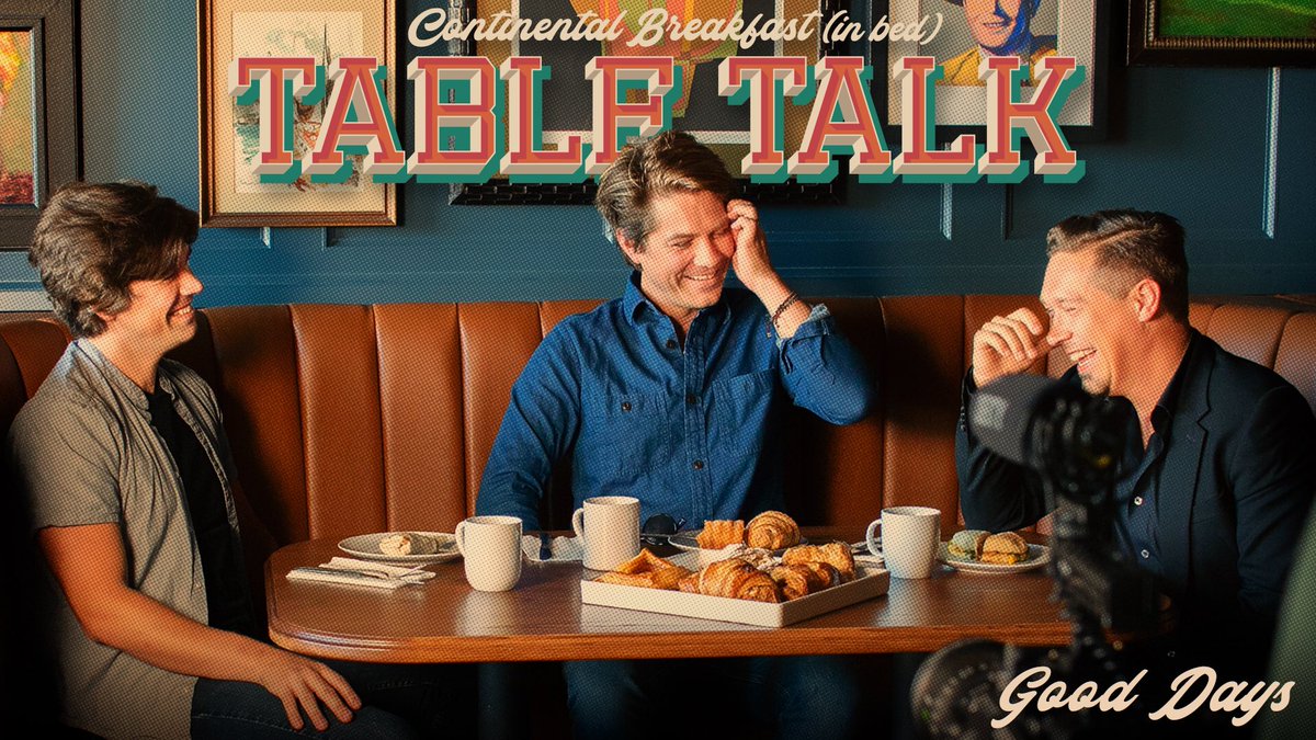 hansonmusic's tweet photo. We wrote “Good Days” to be an encouraging light during times when the glass seems half empty. Dive into the creation of this track from #continentalbreakfastinbed on our latest episode of Table Talk. Members can also watch the full music video on Hnet now. https://t.co/jAO252I1Fx https://t.co/UYabyYgflh