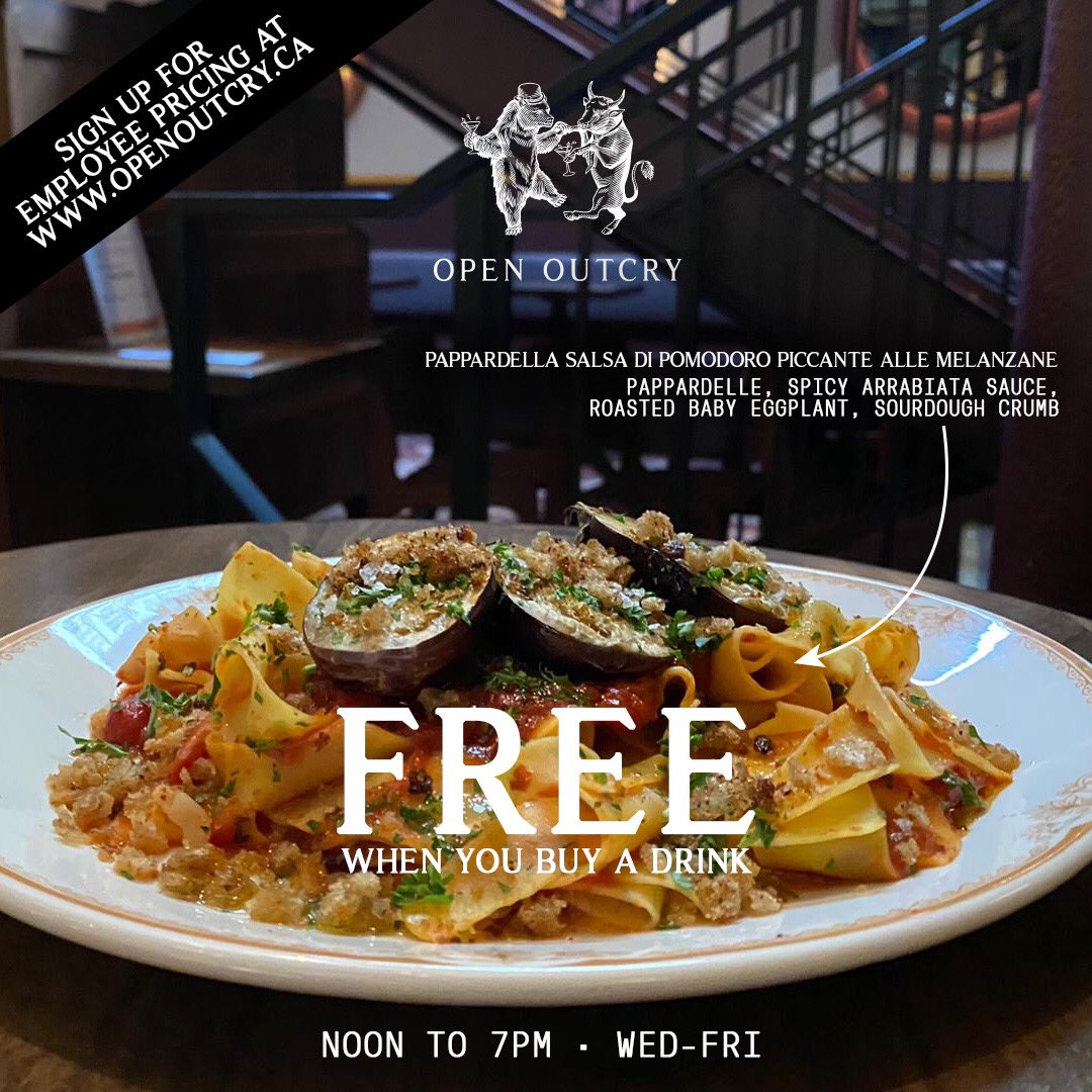 openoutcryca's tweet photo. Visit https://t.co/zbACbPD419 to sign up for Employee Pricing 🍝🍸

#openoutcryca #employeepricing #pastas #cocktails #vancity #downtownvancouver #vancityeats #yvreats #yvrdrinks #lunch #lunchtime #vancouverfoodie #vancityfoodie https://t.co/XQs9gWiFaC