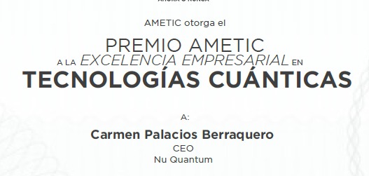 AMETIC_es's tweet photo. El premio se entrega ex-aequo a @cristinaescoda de @ComputingOrca y a Carmen Palacios Berraquero de @NuQuantumLtd #Santander34 https://t.co/kmyrjjAtcN