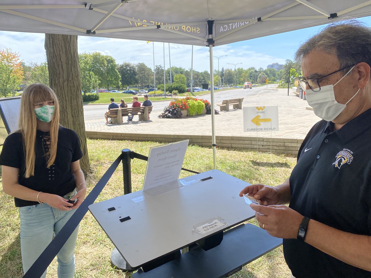UWaterlooPres's tweet photo. Thank you to the team at @UWaterloo's Print + Retail Solutions for the tour and letting me serve a student picking up their books, which was just one of 100+ scheduled curbside pickups just today. 

Keep up the great work team! https://t.co/iKIeUNGBzi