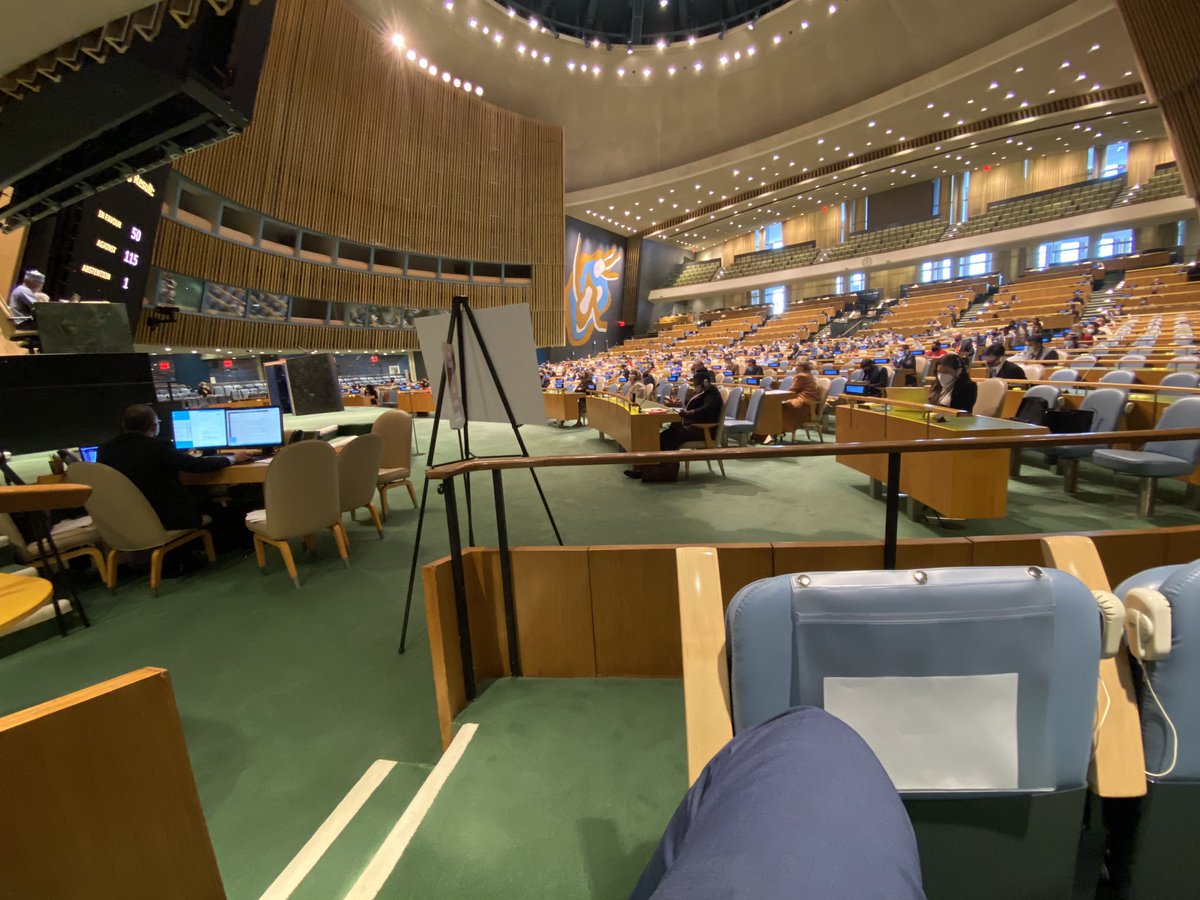 My pleasure to have delegations back in the General Assembly hall for the first in-person plenary meeting since March. Grateful for the deeper partnerships we have forged since the outbreak of #COVID19. I urge that we continue to do our best to achieve the SDGs & peace/security.
