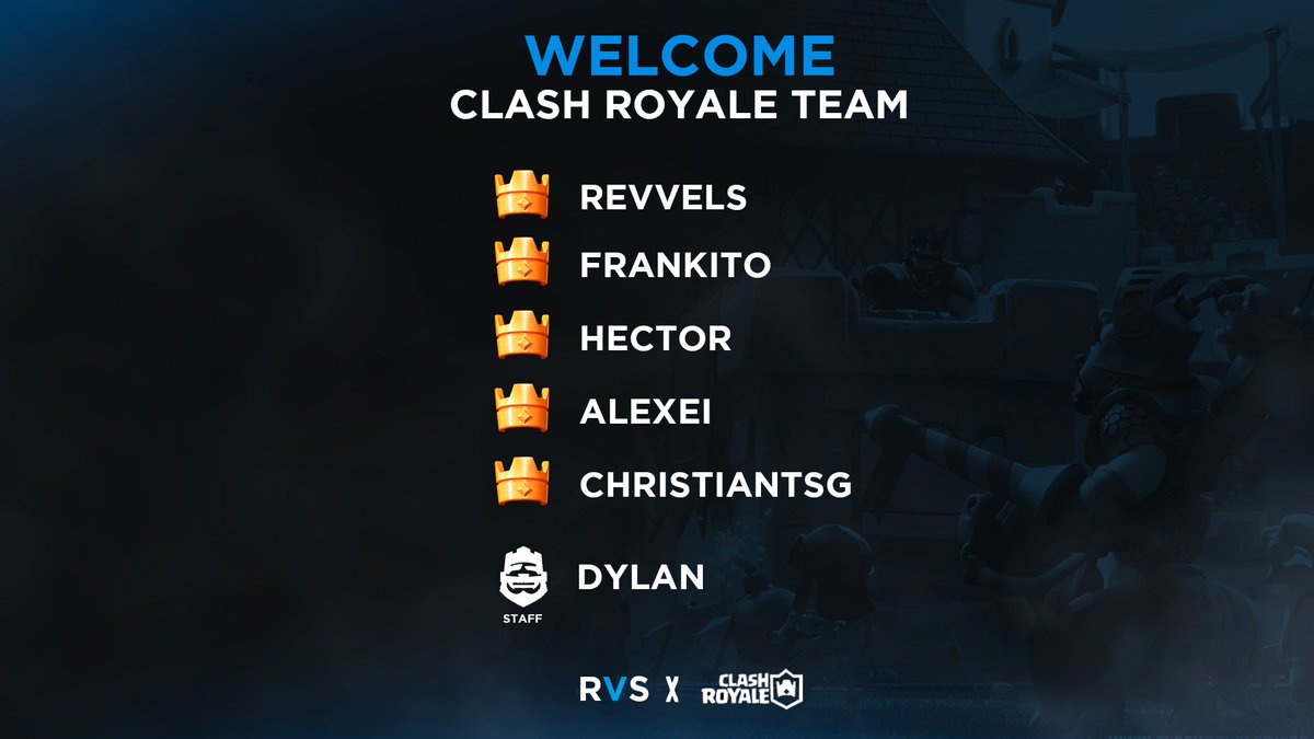 #CR

Hace un tiempo vienen trabajando con nosotros y se han ganado el respeto de sus rivales en la arena.

A continuación presentamos a los nuevos integrantes del equipo:
👔<a href="/Dylan_Aaronn/">Dylan⚡️</a>
⚔️<a href="/RevvelsGG/">Revvels</a>
⚔️@_FrankitoCR
⚔️@Heector_CR
⚔️@AlexeiCr161
⚔️<a href="/Christian12Cr/">ChristianTSG</a>

¡Bienvenidos!