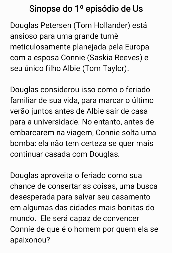 DeCaesteckerBR's tweet image. 🆕| Sinopse do 1º episódio da minissérie 'Us' da BBC One.

#BBCUs #IainDeCaestecker #DavidNicholls