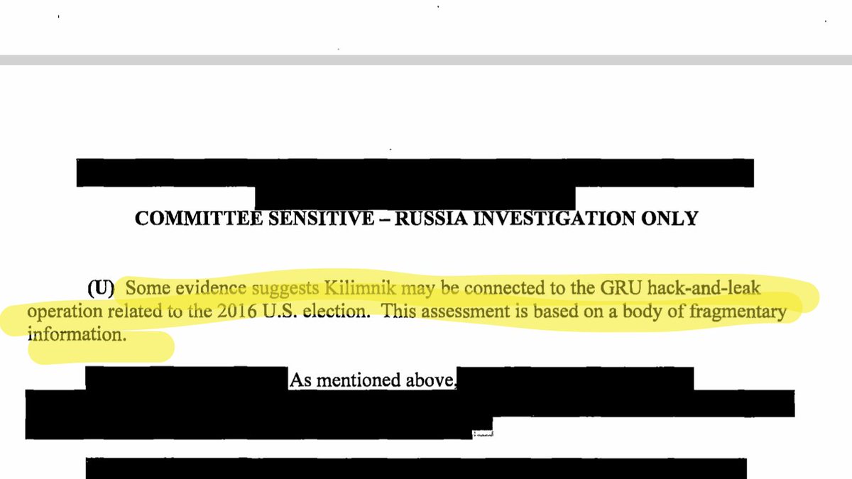 To elaborate: We now definitively know the Trump campaign was actively colluding w/ Russia. Senate Intel report shows depth of correspondence between Manafort-GRU and Stone-WikiLeaks. Report also says Manafort and Kilimnik may have been involved in GRU& #39;s Hack and Leak op