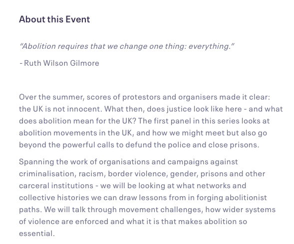 As you can see from the blurb, the aim is total anarchy.I had no doubt whatsoever before it started that no one would come up with any reasonable alternatives to punish or deter criminals and in fact the topic of defunding the police or abolishing prisons wasn’t even discussed.