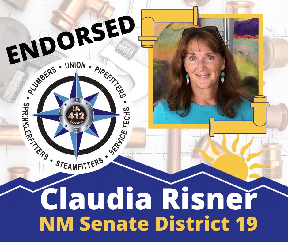 Risnerfornm's tweet photo. Thank you Plumbers and Pipefitters Union for your endorsement. The UA Local 412 workforce takes pride in delivering sophisticated piping systems that are vital to the infrastructure of our community. I look forward to working together for a stronger NM. #vote2020 #Local412 #nmpol https://t.co/P35m6o1uCS