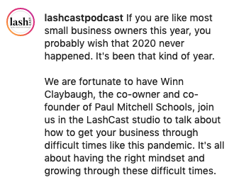 WinnClaybaugh's tweet photo. Such an honor to be featured on the #LashCast Podcast! We discussed the right mindset for getting through difficult times (like Covid-19), finding mentors, the importance of systems, dealing with gossip, and more! Now playing on Apple Podcast: https://t.co/iqHdi5pSFT https://t.co/RMtkAFz4D8