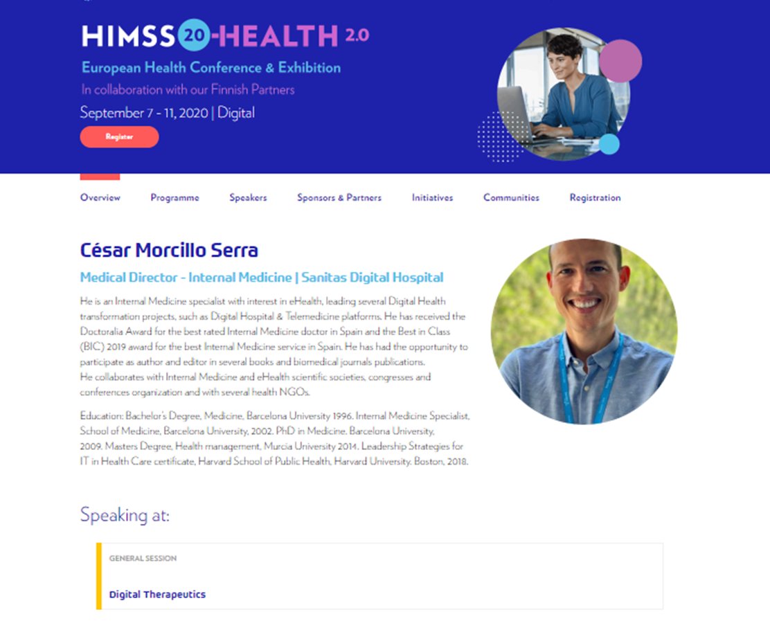 cmorcilloserra's tweet photo. Proud to be in the #DigitalTherapeutics session at #HIMSS & #Health2.0 Europe Digital to talk about how #Digital interventions have been a lifeline for patients and clinicians, enabling monitoring and treatment. #ehealth. Join us at https://t.co/s6rpXMjyDg https://t.co/L0YDKfNtXy