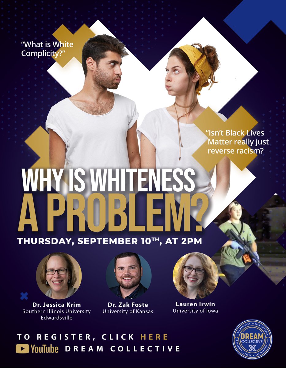 DREAMCollect20's tweet photo. Join us Thursday, September 10th at 2pm for a live panel discussion featuring scholars of Critical Whiteness.

You can register now using the link below: https://t.co/qP9r5erkIY
Or 
Attend the event live via our Youtube channel: https://t.co/EIiFx1qpnt

See you there! https://t.co/3XlslTSh4r