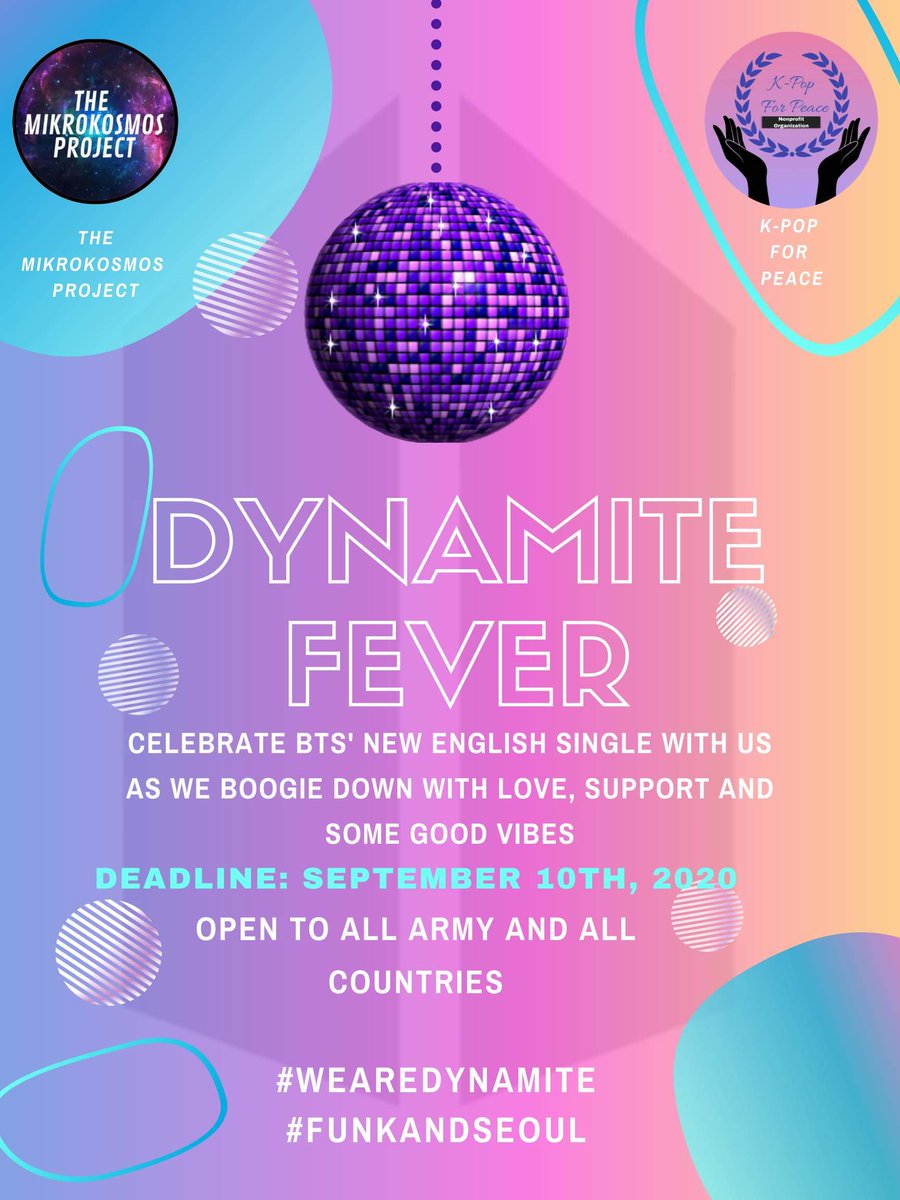 MikrokosmosPro1's tweet photo. Only ONE WEEK LEFT to get your submissions in for Dynamite Fever! Check out our YouTube for inspiration or email MikrokosmosProject@gmail.com!
https://t.co/OLmmXtjFAq
We can’t wait to see your submissions!
@kpopforpeace
#DynamiteFever
#WeAreDynamite
#FunkAndSeoul https://t.co/pJZyKFL3JX