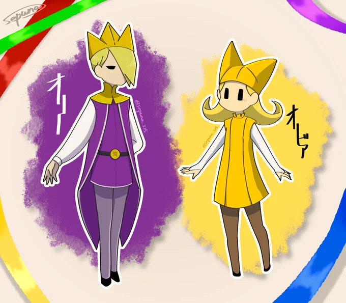 【※擬人化 #オリガミキング  オリー&amp;オリビア】
🦈ガーイのオリキン実況見終わったら唐突に描きたくなった( ˘ω˘ )
ペパマリシリーズほとんどやったことも見たこともなかったけど面白いやん 