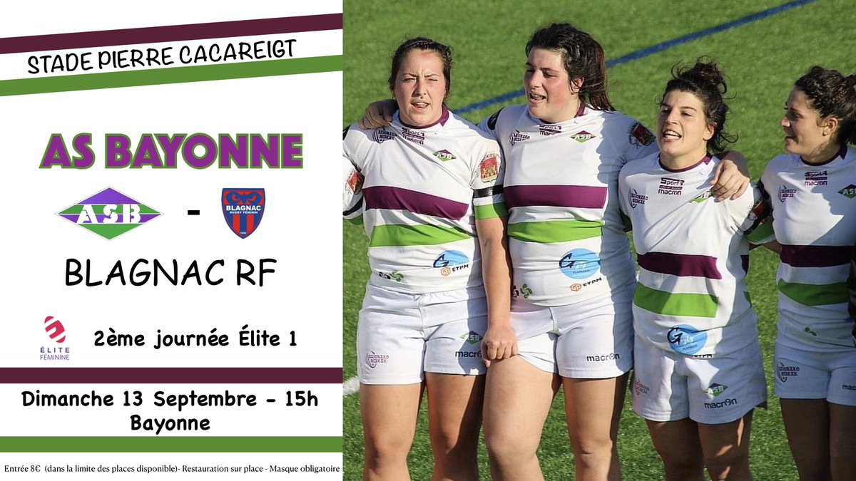 asbayonne's tweet photo. REPRISE !!

Vous attendiez ça depuis un moment?
NOUS AUSSI !

Ce week-end les filles de l'ASB se déplacent au @LouRugbyFeminin pour la 1ere journée!

Elles recevront Blagnac le dimanche 13/09 

(les masques seront obligatoires dans l’enceinte du stade, les places seront limitées) https://t.co/SdbFZytOTV