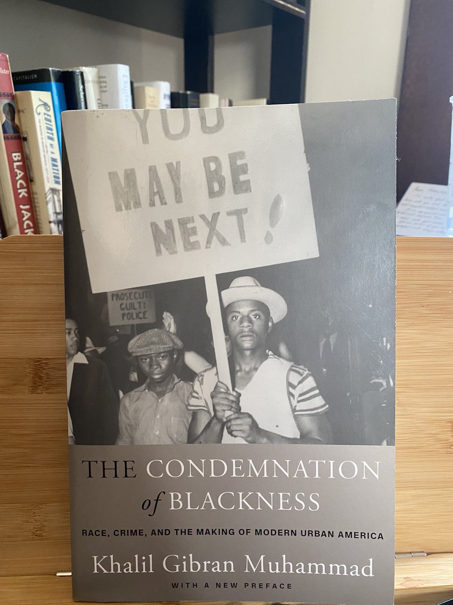 CulturedModesty's tweet photo. Super excited to crack open @RUHistoryDept alum @KhalilGMuhammad’s The Condemnation of Blackness today for #CompsReading y’all! Earlier this year I finally had the chance to meet this brother. @Harvard_Press @AJohnsonHist @Prof_Suddler @AmandaJoyceHall #Blktwitterstorians https://t.co/9No7FHwliX