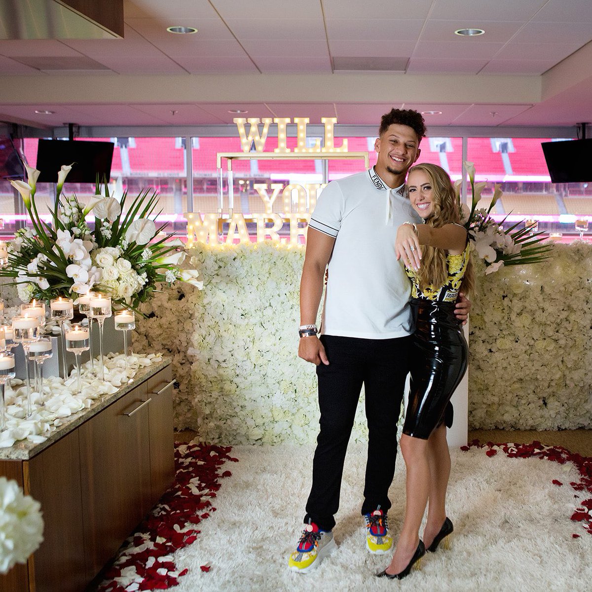 1UPSportsMKTG's tweet photo. huge congrats to our favorite lovebirds, @patrickmahomes &amp; @brittanylynne8 on their engagement! ❤️💍 highschool sweethearts who define true, honest love. we couldn’t be happier for you! https://t.co/kS54DsNR6v