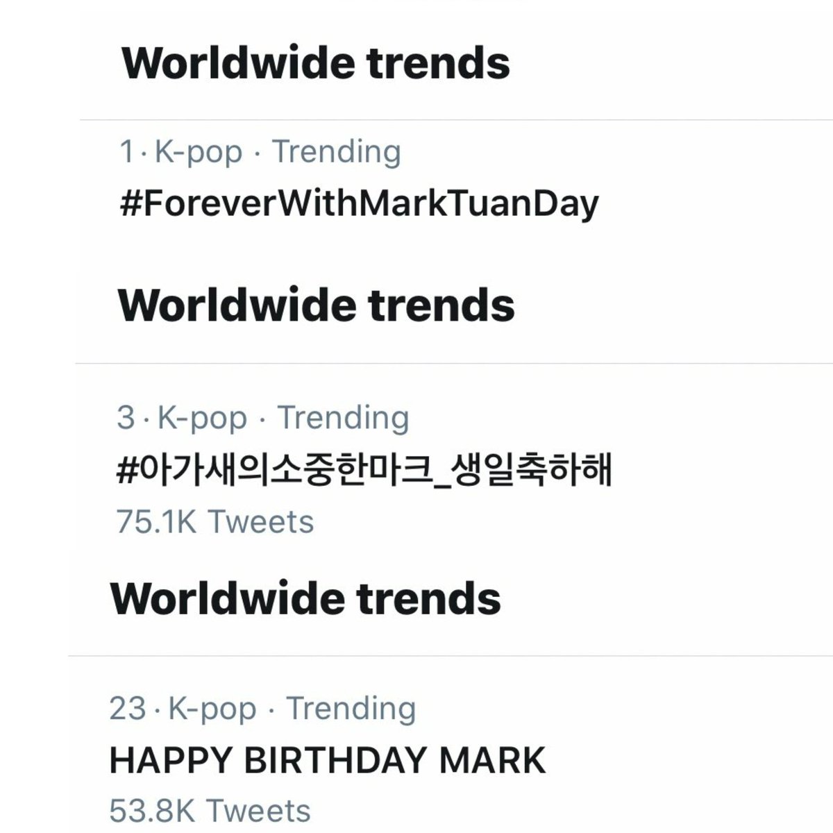 fanatic_got7_'s tweet photo. Mark Tuan's birthday three hashtags are trending worldwide, it's what he deserves. The whole world loves you. 💚💚💚💚💚💚💚💚

#ForeverWithMarkTuanDay
#아가새의소중한마크_생일축하해
@GOT7Official #GOT7 @marktuan https://t.co/PcFxwrvFHo