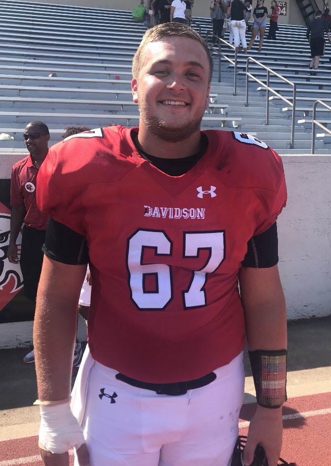 ParkwoodFB's tweet photo. All our college guys are moved in and getting ready for their seasons. @AndrewBrantley2 is a senior for @DavidsonFB where he started 5 games for them last year at center. He is a Bio major, and getting a minor in enviro sci. Good luck Andrew, go compete #RoughedgeRaised https://t.co/vjW7oTxwEK