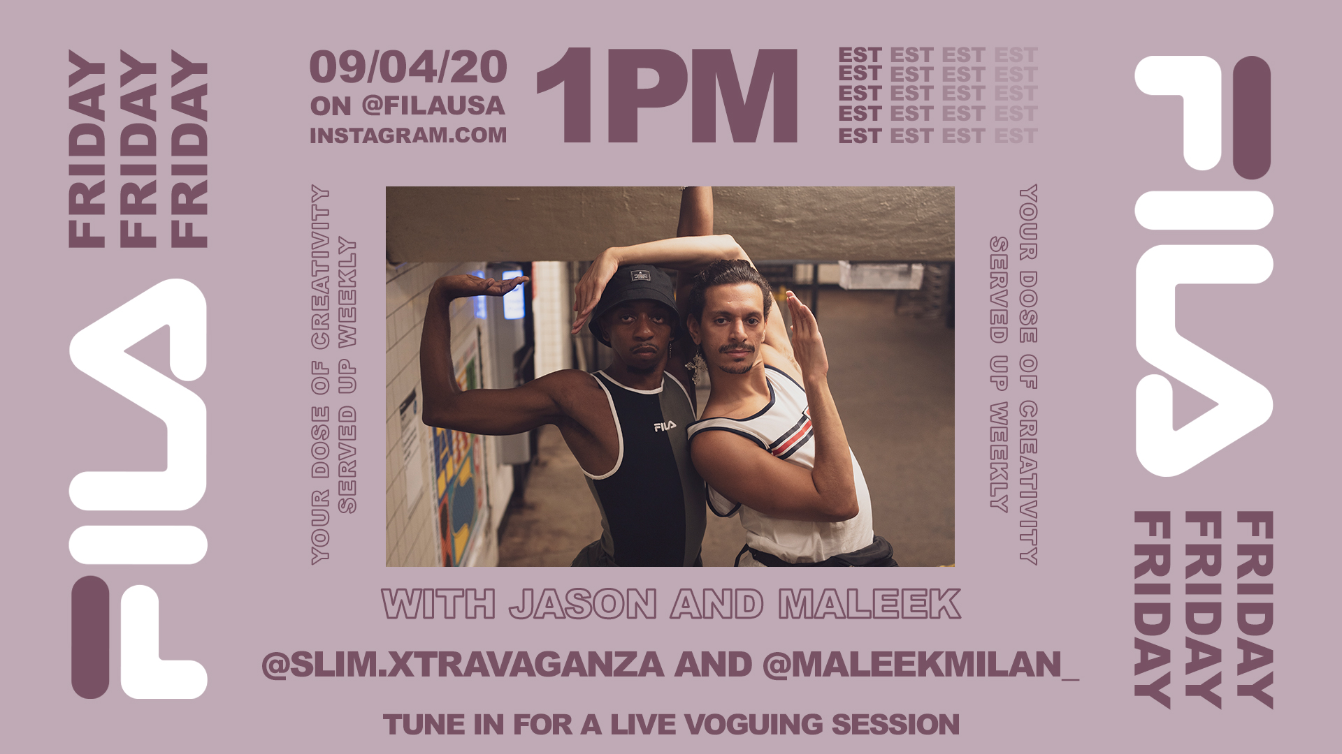 FILA on Twitter: "Get ready to vogue. @slimxtrava and @MaleekMilan are taking over the @filausa Instagram for a voguing session. 📆9/4 at 1PM EST Photos: reyreyfernandez https://t.co/E27Ko4aJZe" / Twitter